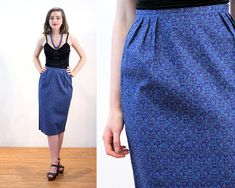 60s Blue Pencil Skirt S, Geometric Paisley Print Cotton Vintage Fitted Narrow Secretary Wiggle Skirt, Small Elegant Fitted Paisley Print Skirt, Vintage Blue Skirt For Work, Blue Fitted Cotton Pencil Skirt, Fitted Vintage Blue Skirt, Highwaisted Skirts, Cotton Pencil Skirt, Retro Skirt, Vintage Paisley, Vintage Trousers