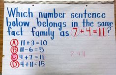 a piece of paper with writing on it that says which number sentence below belongs in the same fact family as 7 - 10