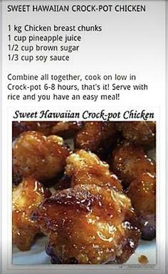 the recipe for sweet hawaiian crock pot chicken is shown in this screenshot photo