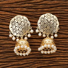 Beautiful Gold Plated Indian Jhumka Earrings. Height = 75 Mm || Width = 42 Mm Elegant White Earrings For Navratri, Festive White Danglers With Intricate Design, White Chandbali Earrings For Navratri, White Jhumkas For Navratri Gift, White Jhumkas With Intricate Design For Celebration, White Intricate Design Jhumkas For Celebration, White Latkans Earrings For Navratri, White Jhumkas With Intricate Design As Gift, White Jhumkas With Intricate Design For Gift