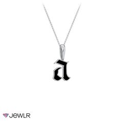 Show off your style with this unique initial necklace, perfect for you or someone special. Handcrafted in our Gothic font, each lowercase initial charm features black enamel and hangs from your choice of chains. Personalize yours in sterling silver, white, yellow, or rose gold. Elegant Black Monogram Jewelry, Black Initial Pendant Jewelry For Gift, White Sterling Silver Charm Necklace With Initial Pendant, Sterling Silver Monogram Pendant Initial Necklace, White Sterling Silver Initial Pendant Necklace, Sterling Silver White Initial Pendant Necklace, White Gold Monogram Initial Pendant Jewelry, Personalized Symbolic Initial Pendant Charm Necklace, Sterling Silver Initials Charm Pendant Necklace