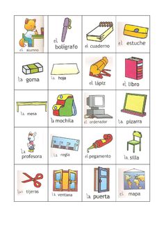 an image of different types of furniture and objects in spanish for children to play with