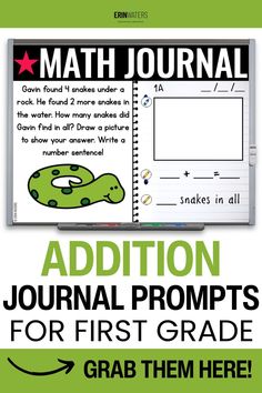 a notebook with the text addition journal for first grade students to practice their math skills