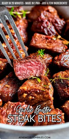 the steak bites are ready in 20 minutes to be eaten with a knife and fork