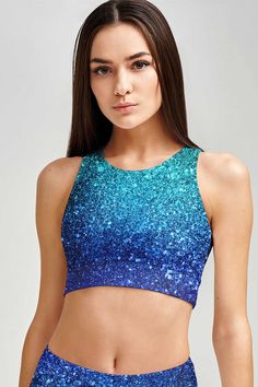 Glitter Longline Bra, Women Sports Bra, Pole Dance Crop Top D E S C R I P T I O N Designed, printed, and sewn by hand in Miami, FL True to size Removable padding High neck Racerback Fully lined Recycled Buttery soft Medium support C A R E & D E T A I L S High-quality 4-way stretch shiny tricot 82% microfiber poly 18% spandex Machine wash warm Hang dry This fabric features a glitter imitation print, offering a shiny and vibrant look. While the sports bra appears bold and gorgeous, please note tha Glitter Crop Top For Summer, Summer Glitter Crop Top, Glitter Summer Crop Top, Party Racerback Halter Top, Stretch Racerback Tank Top For Party, Sequined Stretch Crop Top For Club, Sequin Stretch Crop Top For Club, Fitted Racerback Tank Top For Party, Fitted Glitter Print Tops For Summer