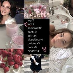 a collage of photos with two women and strawberries in front of the camera