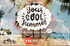 a poster with the words your cool summer written in white and surrounded by palm trees