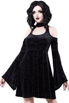 Killstar Clothing, Burnout Velvet Dress, Burnout Velvet, Goth Dress, Lace Skater Dress, Black Velvet Dress, Gothic Dress, Gothic Outfits, Goth Outfits