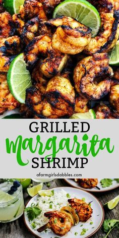 grilled margarita shrimp with lime wedges on the side