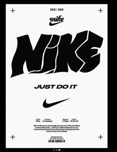 the nike just do it poster is shown in black and white, with an image of a