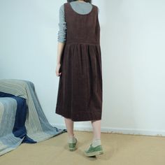 Women Leisure Corduroy Comfortable Dress Roomy Fitting Dress | Etsy Overall Dress Women, Casual Cotton Sleeveless Dress For Fall, Casual Sleeveless Corduroy Dress, Brown Sleeveless Cotton Dress, Casual Brown Sleeveless Pinafore Dress, Casual Sleeveless Brown Pinafore Dress, Sleeveless Corduroy Summer Dress, Vintage Cotton Sleeveless Dress, Cotton Sleeveless Dresses For Fall