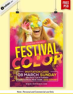 a colorful festival flyer with an image of a woman