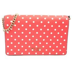 Kate Spade Ladies Wallets. SKU: PWR00315-745. Barcode: 767883101322. Color: Peach Melba Multi. Size: 4.8"h x 7.5"w x 1.7"d. Kate Spade Printed Pvc Spencer Dots Chain Wallet. A Kate Spade wallet from the "Spencer" collection is crafted from printed pvc with a spade flower jacquard lining. This wallet features an optional chain strap, 6 interior card slots, zipper pocket, pinmount logo, exterior slip pocket, magnetic snap flap closure and a gold-tone hardware. Color: Multicolor.  Gender: female. Peach Melba, Beige Purses, Sequin Bag, Pink Quilts, Black Crossbody Purse, Small Crossbody Purse, Chain Wallet, Quilted Crossbody Bag, Kate Spade Wallet