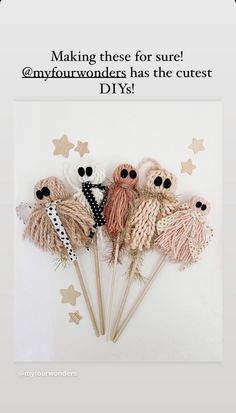 there are four knitting needles with skulls on them and the words making these for sure