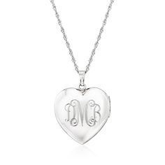 Ross-Simons - Single-Initial Sterling Silver Floral Heart Locket Necklace. Crafted in textured and polished sterling silver, our floral heart locket necklace makes a special signature piece for yourself or a loved one. Suspends from a Singapore chain that adjusts from choker length to 24". Make it your own with a FREE engraving of a single initial in your choice of block or script type. A meaningful way to celebrate those you hold most dear. Fits a 3/4" x 5/8" photo inside. Lobster clasp, sterli Elegant Initials Locket Necklace For Anniversary, Silver Heart Necklace With Engraving Option For Anniversary, Elegant Personalized Medallion Heart Necklace, Elegant Anniversary Locket Necklace With Initials, Personalized Medallion Heart Necklace, Classic Heart-shaped Sterling Silver Locket Necklace, Silver Initial Pendant Keepsake Jewelry, Classic Heart Shaped Sterling Silver Locket Necklace, Classic Personalized Heart Locket Necklace