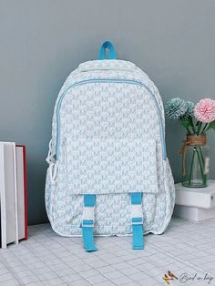 BirdinBag - Spacious Minimalist Letter Print Multifunction Backpack Details Pictures, Blue Backpack, Word Wrap, Classic Backpack, Casual Backpack, Letter Print, Letter Prints, Sleek Design, Minimalist Design