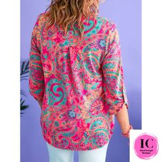 This bold blouse is going to be a spring favorite! All of those colors are so rich and we love that bold paisley print! This blouse will style great with capri for a day at the office or with jeans for grabbing lunch with the gals! 95% Polyester,5% Elastane Machine Wash in cold water is recommended Also, Available at our shops inside The Shops at BrickCity Fort Smith, AR Paisley Print Blouse, V Neck Blouse, Paisley Pattern, Plus Size Blouses, Plus Size Tops, Printed Blouse, Paisley Print, Pullover Styling, Fashion Clothes Women