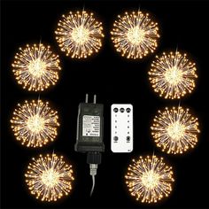 a group of firework lights and a remote control in the shape of a circle