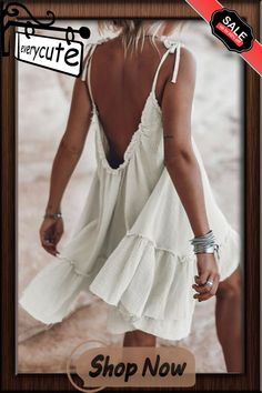 Bow Tie Backless Slip Mini Cover Dress Casual Backless Tie-back Dress For Beach, Backless Tie-back Mini Dress For Day Out, Chic Tie-back Backless Beach Dress, Backless Tie-back Mini Dress For Beach Season, Feminine Tie-back Mini Backless Dress, Dress Cover