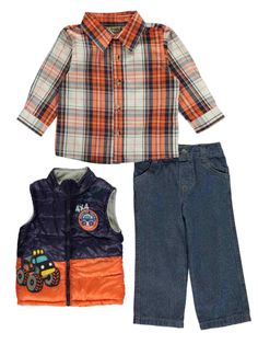 Boyz Wear Infant Boys 3PC Baby Outfit Monster Truck Vest Plaid Shirt & Jeans This adorable baby boy's "Monster truck champ" outfit includes a zip front vest, long sleeved plaid shirt, and blue denim jeans. 3 Piece Outfit Infant sizes Polyester vest, with cotton shirt & pants Payment We accept PayPal as our payment method. Immediate payment is required. If you have any questions about payment, please feel free to contact our customer support team. Return Policy We have a no hassle return policy I Jeans On Jeans Outfit, Long Pants Outfit, 3 Piece Outfit, Infant Boys, Boy Clothing, Body Suit Outfits, Girls Fleece, Long Sleeve Plaid Shirt