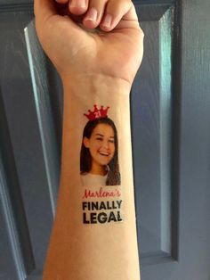 a woman's arm with a tattoo on it that says, mary ann's finally legal