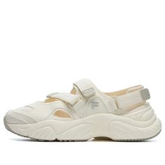 (WMNS) FILA FUSION Conch Sandals 'Cream White' T12W321401FAO White Synthetic Sport Sandals With Flat Heel, Flat Beige Sport Sandals For Spring, White Synthetic Flat Heel Sport Sandals, Beige Flat Sport Sandals For Spring, White Closed Toe Sport Sandals With Cushioned Footbed, Beige Round Toe Sneakers For Summer, Flat Beige Sport Sandals, Cream Flat Synthetic Sneakers, White Flat Sport Sandals With Cushioned Footbed