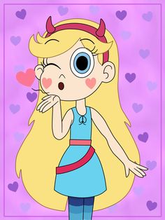 a cartoon girl with long blonde hair and blue dress holding her hand to her face