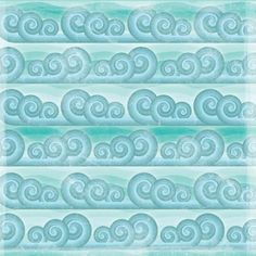 a blue and green wallpaper with swirls on the top, bottom and bottom