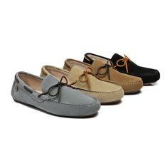 EVERAU® Men Leather Casual Summer Moccasins Brinn #EA1014 Description: An easy casual style to take you from home to the shops in comfort. Brinn is the softest loafer your feet will ever be in with premium, suede leather outer and internal leather lining. Specification: Brand: EVERAU The upper is made from suede which is soft and smooth. Leather lining makes your skin breathe and feel soft, and keeps your feet dry and comfy. The memory foam insole provides extra cushion and support to your foot. The small holes on the surface are for extra breathability. The rubber outsole is non-slip, lightweight bendable, and durable. The striped pattern sole is designed for better grip ability on any surface. Solid colors are easy to match with any outfit on any occasions. These causal flats suitable fo Kids Ugg Slippers, Mens Ugg Slippers, Soft Loafers, Kids Ugg Boots, Ugg Slippers Women, Ugg Boots Men, Leather Colors, Moccasins Mens, Womens Ugg Boots