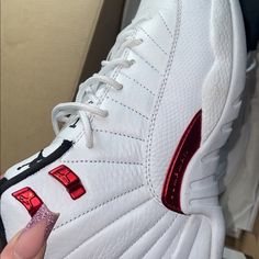 Worn Twice , Like New. Jordan 12s, Jordan Red, Shoes Jordan, Jordan 12, Jordans 12, Jordans For Men, Jordan Shoes, Mens Shoes Sneakers, Men's Shoes