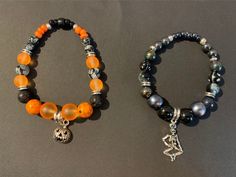 "These pumpkin or skeleton bracelets will be handmade with love after purchase. They are perfect for halloween but also for all-year-around. Every bracelet is unique, so it might be that your own bracelet is a bit different to the example pictures. Beads are of different materials (glass, plastic, lava stone, gem stones, etc) and the charms are of Tibetan \"fake silber\". If you have any wishes regarding your orders, please let me know in the \"customisation\" box. ---SIZE--- By measuring your w Skeleton Bracelets, Skeleton Bracelet, Halloween Bracelet, Skeleton Halloween, Gem Stones, Halloween Skeletons, Lava Stone, Skeleton, Jewelry Bracelets