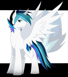 a white and blue pony with wings on it's back