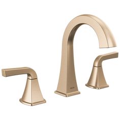 the two handle faucet is shown in brushed brass