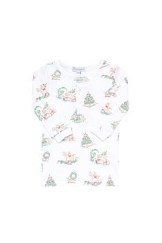 Celebrate in style with our Boy Christmas Toile Pajama! Made with 100% Peruvian Pima cotton, this pajama is soft and comfortable for your little one. The delicate Christmas elements add a festive touch to this holiday must-have. Simple neckline and full sleeves 100% Pima Cotton Machine washable Made in Peru Holiday Long Sleeve Cotton Sets, Cotton Long Sleeve Sets For Holiday, Festive Holiday Sleepwear, Festive Holiday Long Sleeve Sleepwear, Festive Long Sleeve Holiday Sleepwear, White Holiday Loungewear Sets, Christmas Cotton Sets For Festive Occasion, Festive Cotton Christmas Sleepwear, Festive Christmas Cotton Sleepwear