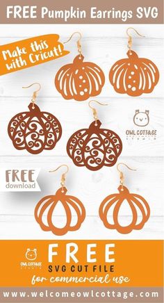 free pumpkin earrings svg cut file for cricut, silhouette and other cutting machines