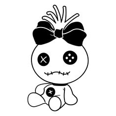 a black and white drawing of a skull with a bow on it's head