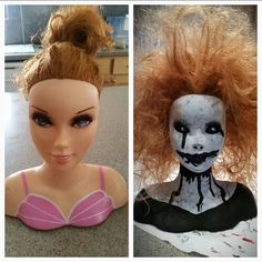 two dolls with hair and makeup on their heads