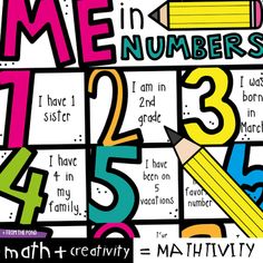 a poster with numbers and pencils on it that says, me in numbers i have 4