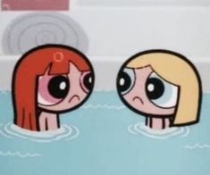 two cartoon characters are in the water together