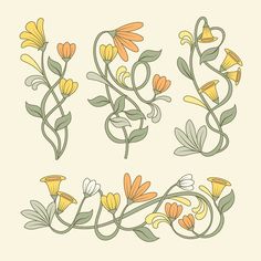 an illustration of flowers and leaves on a white background with the words love written in it