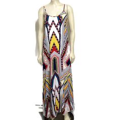 Sunny Girl M Multi-Color Boho Hippie Sleeveless Swing Long Dress Rayon Casual Multicolor Sleeveless Dress, Colorful Sleeveless Beach Dress, Multicolor Summer Maxi Dress With Color Block, Sleeveless Summer Maxi Dress With Colorful Pattern, Casual Multicolor Print Sleeveless Beach Dress, Summer Bohemian Color Block Dresses, Casual Multicolor Print Sleeveless Dress, Casual Multicolor Sleeveless Sundress, Bohemian Color Block Summer Dress