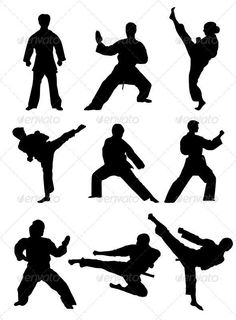 multiple silhouettes of people doing karate