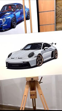 an image of a car being displayed on a easel