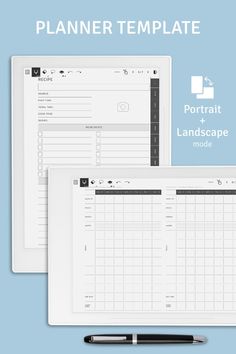 the planner template is displayed on top of a desk with a pen and notebook next to it