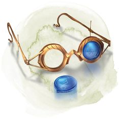 a pair of goggles sitting on top of a white plate next to a blue pill