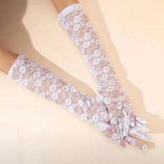 Add A Glamorous Touch To Your Bridal Outfit With Our Floral Bridal Gloves. The Mesh Detail Will Bring You Back To A Time Of Elegance, And Create The Vintage Bridal Look Of Your Dreams. Product Description: - Long White Mesh Gloves - Floral Detail Throughout The Gloves - Approximately 19.7" In Length & 3.93” Wide - 100% Polyester Fibre - One Size Mesh White Gloves, Formal Fitted White Bridal Accessories, Elegant Fitted Lace Bridal Accessories, White Lace Gloves, White Bachelorette, Dancing Clothes, Pole Dancing Clothes, Gloves White, Mesh Gloves