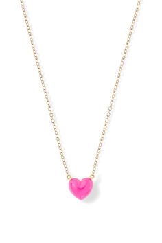 We could all use a little more love. Features your choice of enamel color. Yellow Gold Heart Necklace, Preppy Necklaces, Alison Lou, Pink Sparkly, Body Figure, Pink Accessories, Gold Heart Necklace, More Love, Pink Enamel