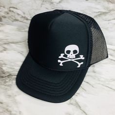 "These unique custom MADE TO ORDER hats are truely one of a kind. Not all heads are created equal , which is why we have so many size options. You can customize your hat color, size and your favorite design. please note all hat colors vary by size, in other words- not every hat color is available in every size. Please feel free to ask any questions you have about sizing, as these are MADE TO ORDER exactly how the order is placed, I do not offer refunds or exchanges, thanks you! The \"extra small Black Hats Skull, Childs Skull, Black Skull Print Hat For Streetwear, Halloween Skull Hat, One Size Fits Most, Skull Print Cap One Size, Skull Hat, Kids Hat, Skull Gifts, Gift For Boys