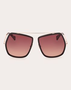 Crafted with rose gold-tone metal and shiny dark brown trim, these Max Mara sunglasses show off oversized geometric frames outfitted with light-blocking gradient lenses.Frames: 100% metalLenses: 100% UV protectionWipe with soft clothMade in China Measurements Lens width: 64mm Bridge width: 14mm Temple length: 130mm Geometric Sunglasses, Rose Crafts, Brown Trim, Personal Shopping, Max Mara, Uv Protection, Dark Brown, Temple, Lenses