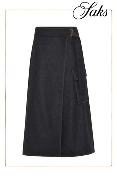 Virgin wool flannel midi wrap skirt. Attached ring belt Side with button closure Cargo pocket with flap Request dry cleaning at specialist cleaner's only, do not bleach. Do not tumble dry, iron at low temperature 100% virgin wool Made in Italy